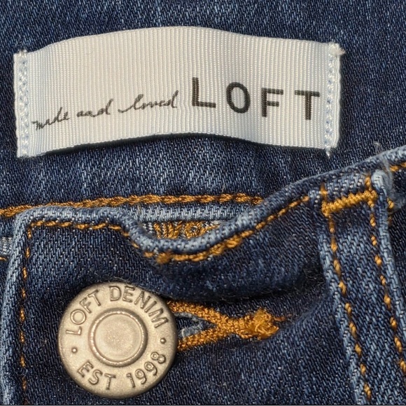 LOFT Dark Blue Flare Jeans Raw Hem 24 - Picture 3 of 6
